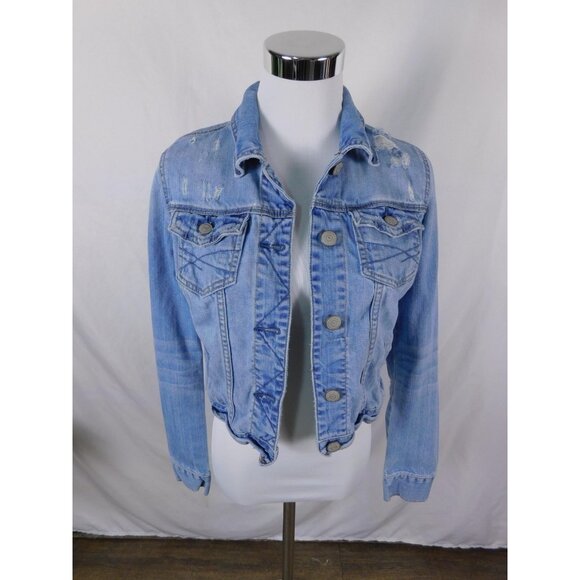 Aeropostale Denim Jacket Womens Medium Light Wash Distressed Trucker Blue - Picture 1 of 12